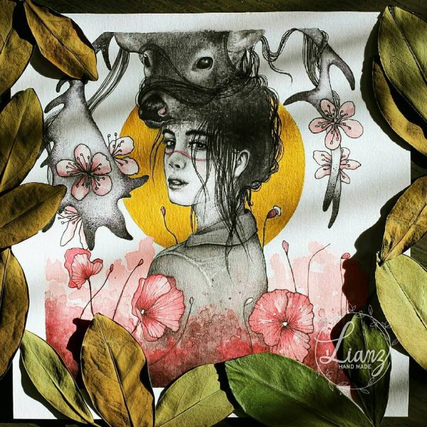 Tinta, lápiz y acuarela, a fluir – Aquarell von Lianzhi Artist