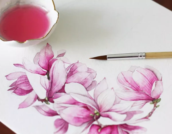 Terminando mis bellas magnolias – Aquarell von Lianzhi Artist