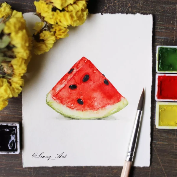 Un trozo de sandía para hoy por favor..., que tengas un… – Aquarell von Lianzhi Artist