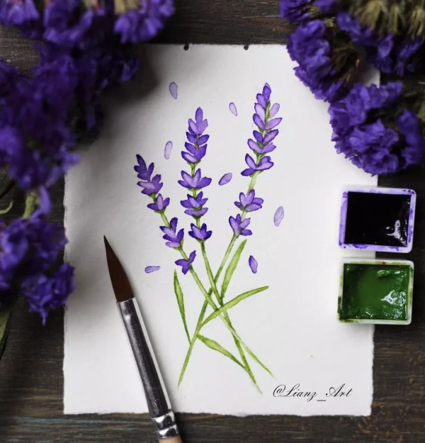 Pequeña lavanda para hoy, que te brinde paz, quietud y… – Aquarell von Lianzhi Artist
