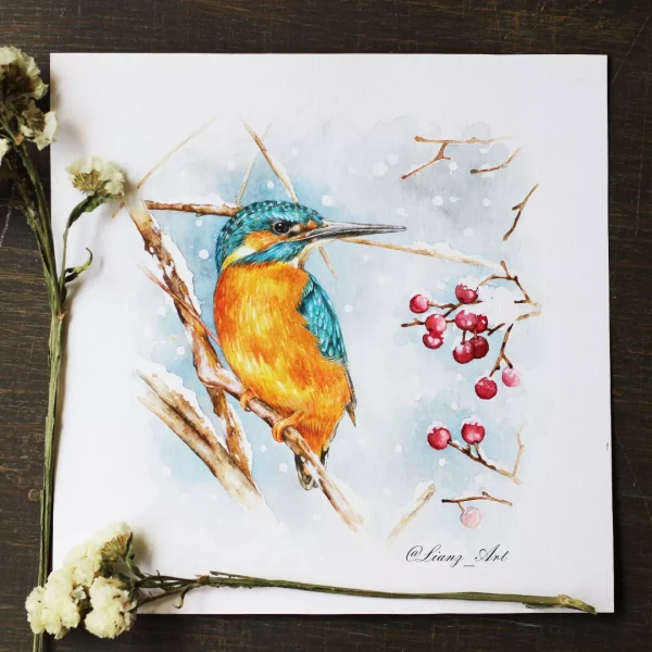 Little winter kingfisher – Aquarell von Lianzhi Artist