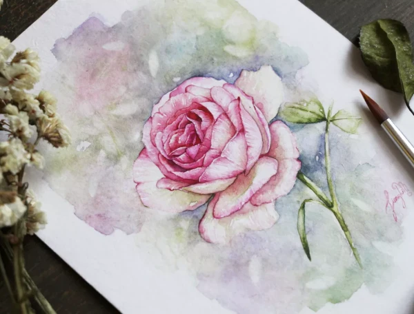 Rose in watercolors – Aquarell von Lianzhi Artist