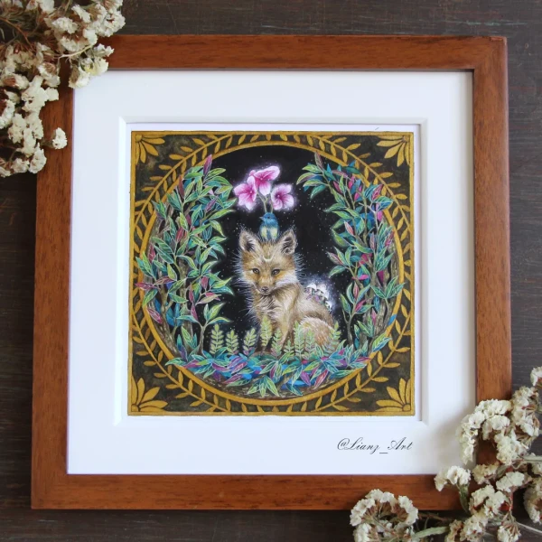 Mondfuchs und sein Gefährte – Aquarell von Lianzhi Artist