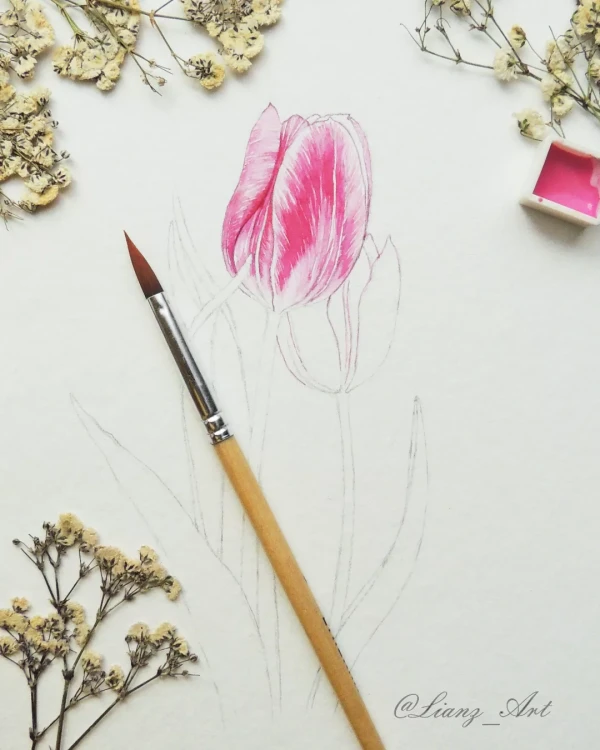 Painting some pretty tulips...watercolor Enjoy the weekend – Aquarell von Lianzhi Artist