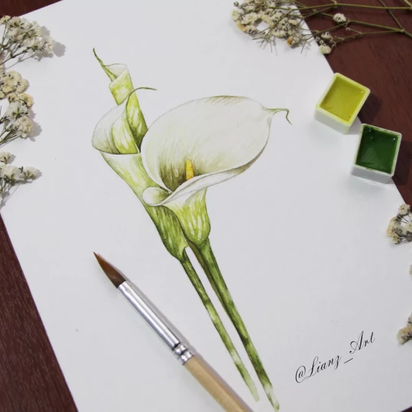 Elegant and beautiful, I loved painting this calla lily… – Aquarell von Lianzhi Artist