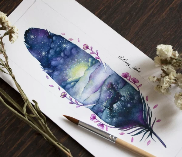 Pequeño venado contemplando las profundidades del… – Aquarell von Lianzhi Artist