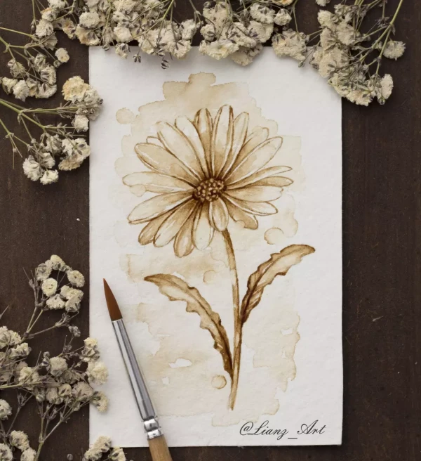 Little daisy for you today! – Kaffeemalerei / Aquarell von Lianzhi Artist