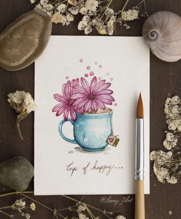 A cup of tea for today – Kaffeemalerei / Aquarell von Lianzhi Artist