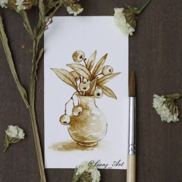 Small vase with coffee – Kaffeemalerei / Aquarell von Lianzhi Artist