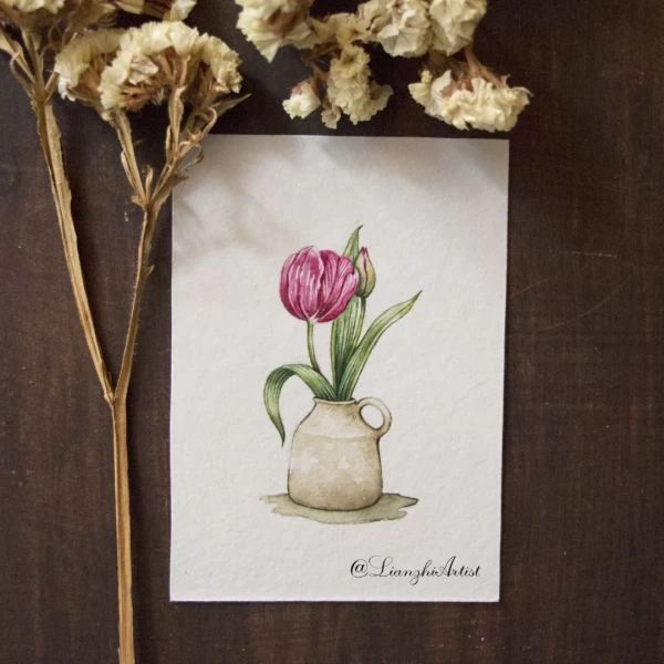 Mini tulip in watercolor, I love the little details – Aquarell von Lianzhi Artist